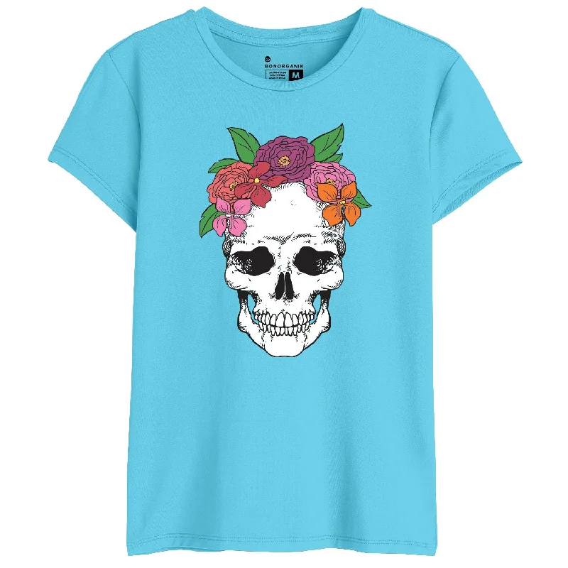 Skull Women Graphic Printed Tees Mesh Blend Leather Blend Suede Blend