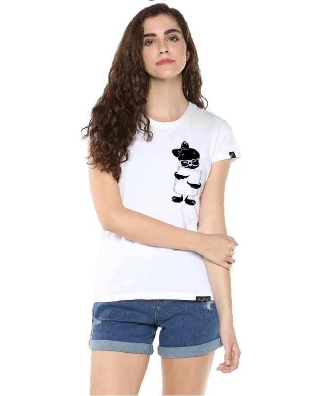 Womens Half Sleeve Tweety Printed White Color Tshirts Anti-Pilling Machine Wash Handmade