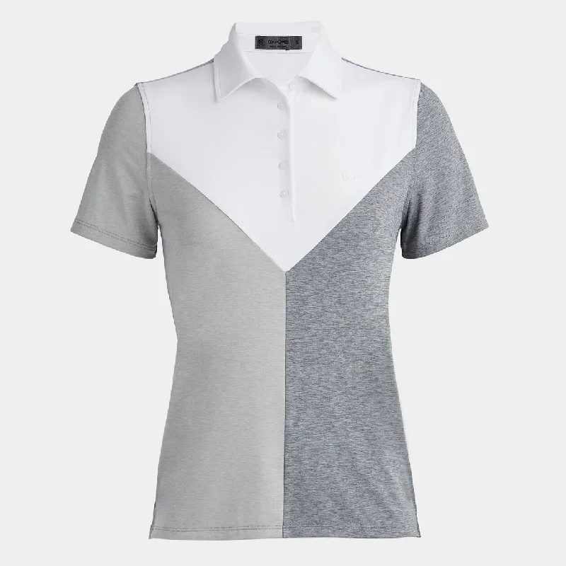 G/FORE WOMENS COLOUR BLOCK V MÉLANGE TECH JERSEY POLO - SNOW Lightweight Jersey Top