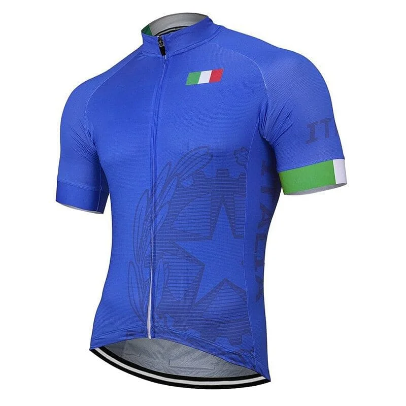 Italia Cycling Jersey (Blue with Flag Trim Sleeve) Sophisticated Jersey Tee