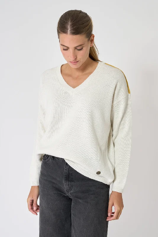 Jersey de punto oversized cuello pico Cotton Jersey Tee