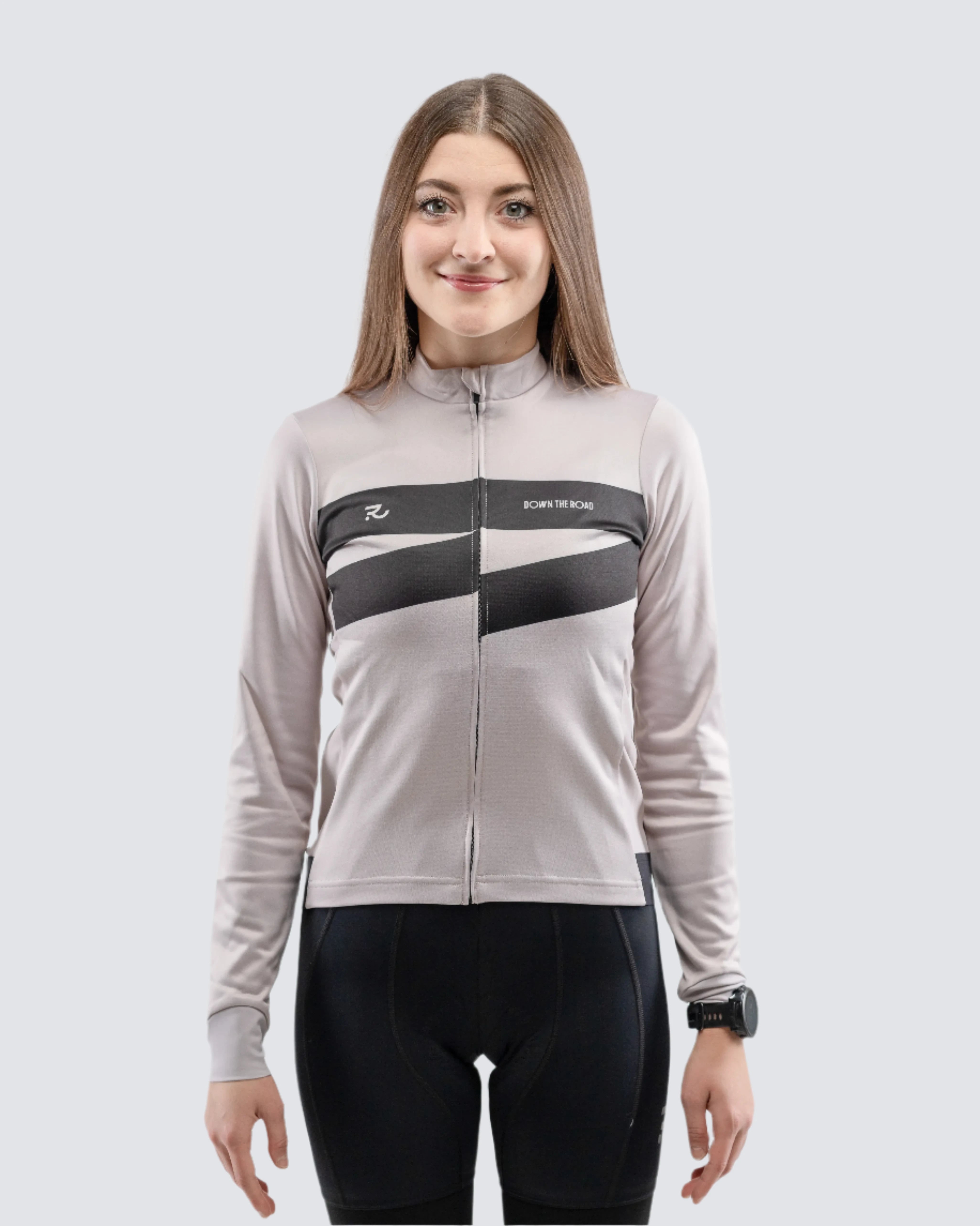 Women's Long Sleeve Fleece Jersey - Nude Beige High Neck Jersey Shirt