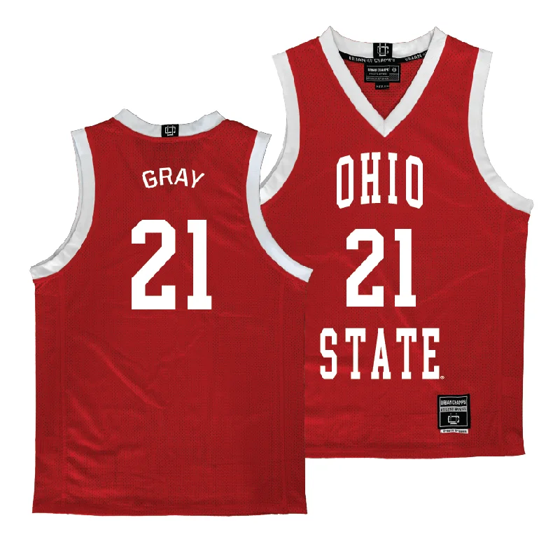 Ohio State Women's Red Basketball Jersey  - Chance Gray Silk Jersey Blouse