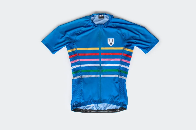 Women's Blue Mini Stripe Jersey Ruby Red Jersey Shirt