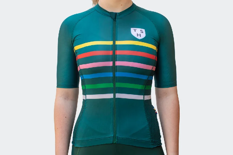 Women's Green Mini Stripe Jersey Elegant Jersey Shirt