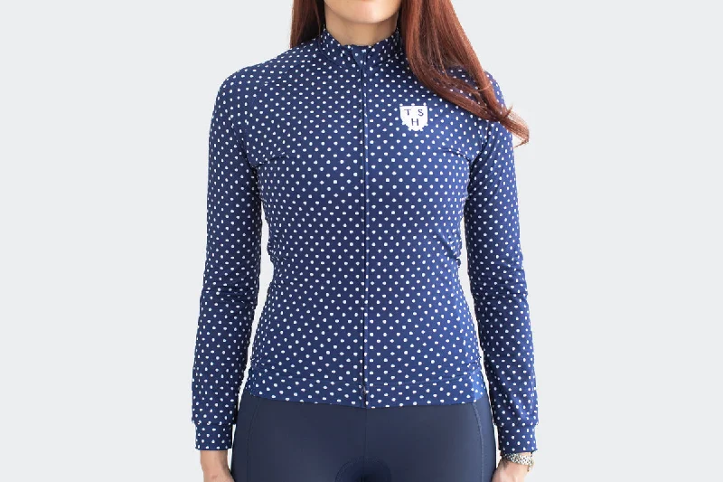 Women's Navy Polka Dot Long Sleeve Jersey Autumn Jersey Shirt