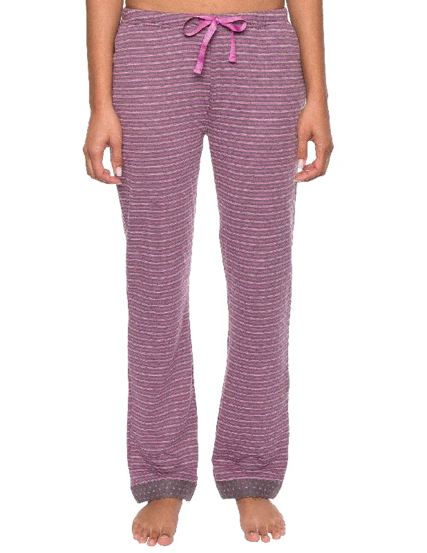 Women's Double Layer Knit Jersey Lounge Pants - Stripes Charcoal/Pink Stylish Jersey Top