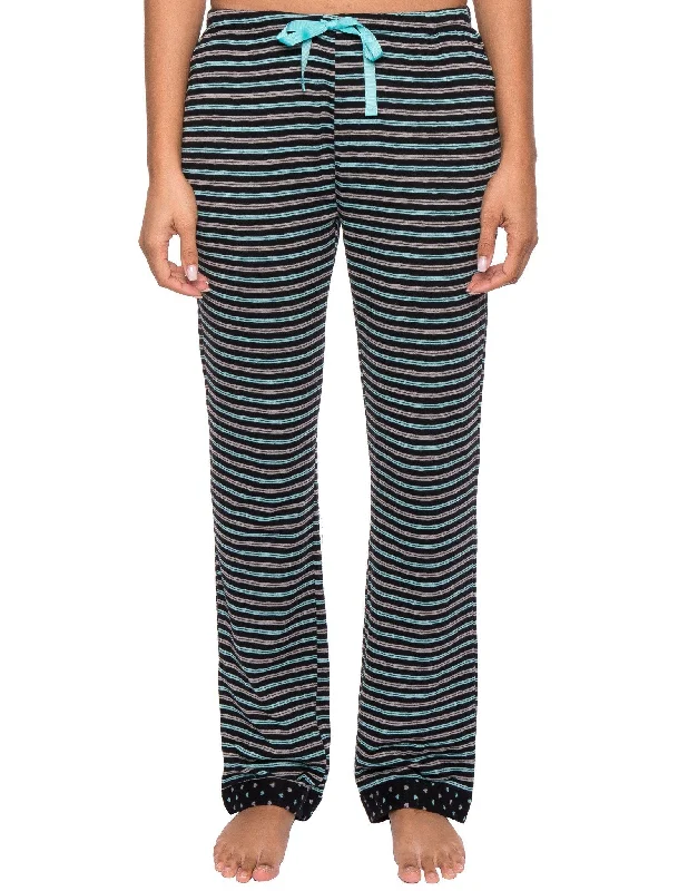 Women's Double Layer Knit Jersey Lounge Pants - Stripes Black/Aqua Elegant Jersey Shirt