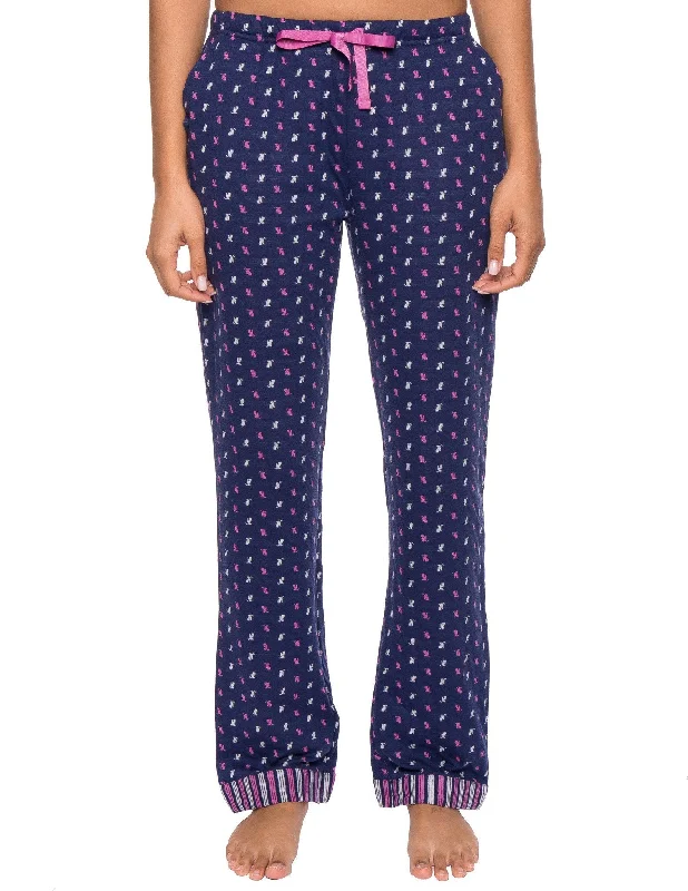 Women's Double Layer Knit Jersey Lounge Pants - Leaves - Navy Silk Jersey Blouse